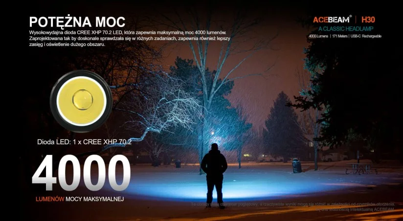 Latarka diodowa ACEBEAM H30 z mocą 4000 lumenów