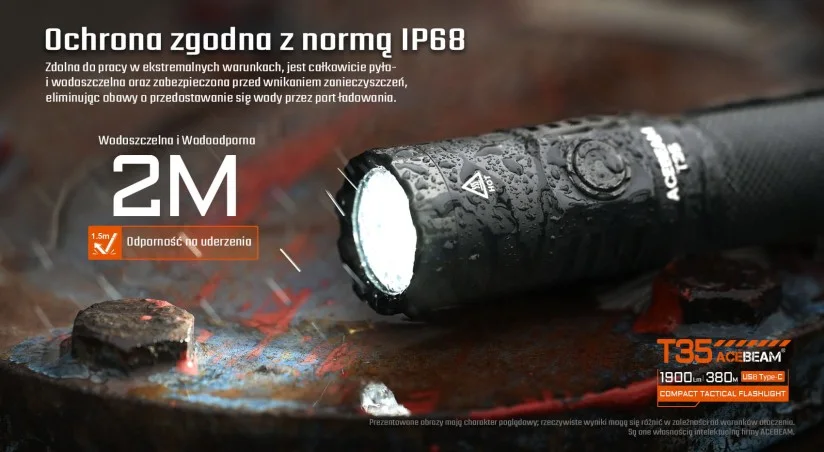 AceBeam T35 flashlight 5000K, durable & functional design