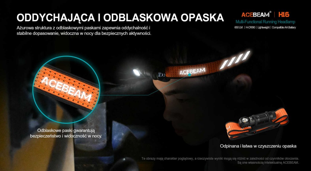 ACEBEAM H16 latarka czołowa 650 lm CRI90 5000K pomarańczowa