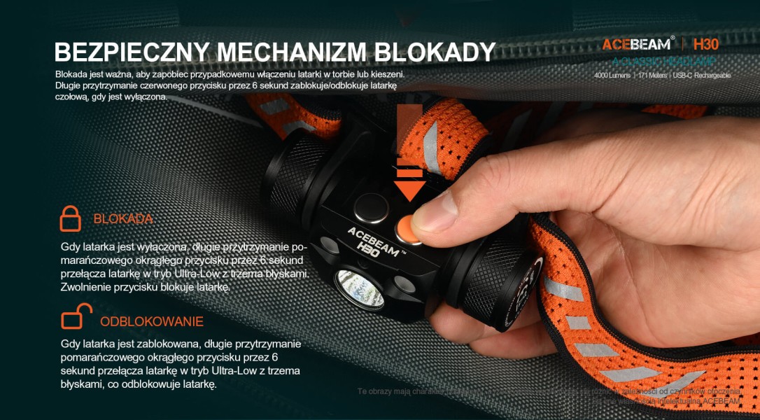 Latarka czołowa ACEBEAM H30 4000 lm 5000K CRI90