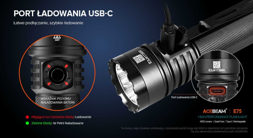 Acebeam E75 5000K niebieska 3000lm 210 m