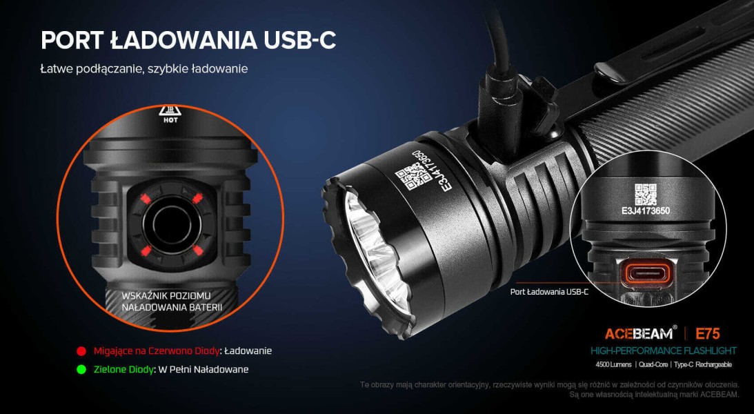 ACEBEAM E75 5000K MAO latarka 3000 lm 210 m