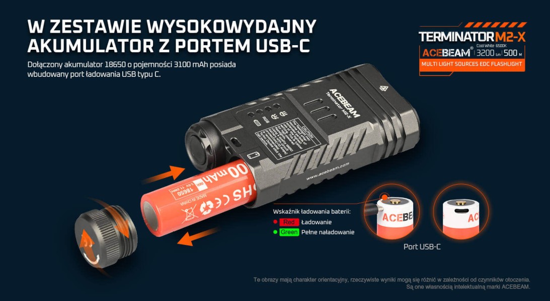 Latarka ACEBEAM Terminator M2-X 5000K zielona 2000 lm