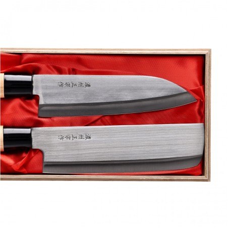 Zestaw noży Satake Megumi Santoku i Nakiri w pudełku