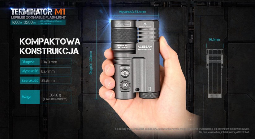 Latarka diodowa ACEBEAM Terminator M1 LEP/LED Światło Białe 6500K Piaskowa - 3500lm 1600m