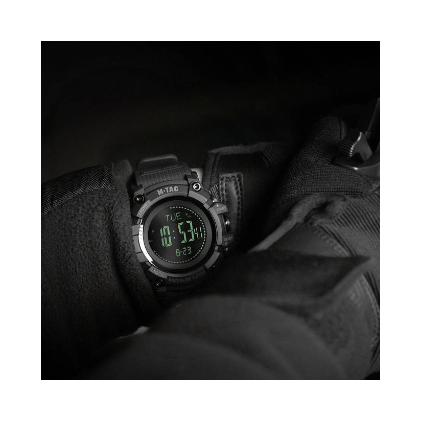 M-Tac Zegarek Taktyczny 2037 – Orologio Tattico Uomo Con Bussola, LED, Cronometro E Contapassi – 5ATM, Cinturino TPU Nero