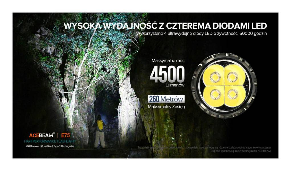 Latarka diodowa ACEBEAM E75 HI CRI Światło...