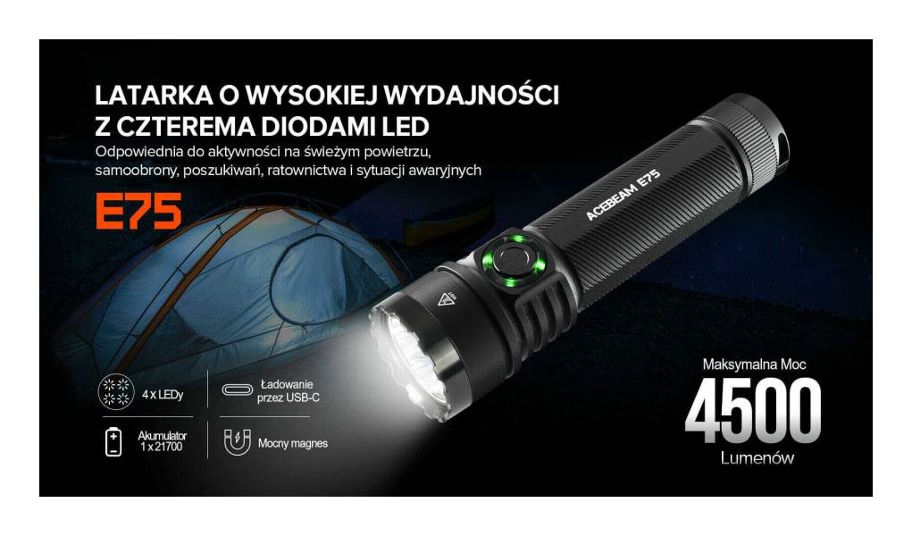 Latarka diodowa ACEBEAM E75 HI CRI Światło...