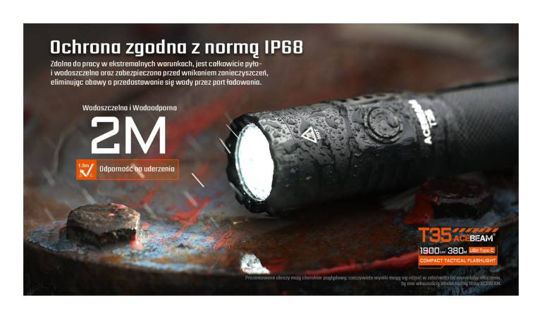 Latarka taktyczna diodowa ACEBEAM T35 Światło Białe 5000K Czarna - 1600lm 352m