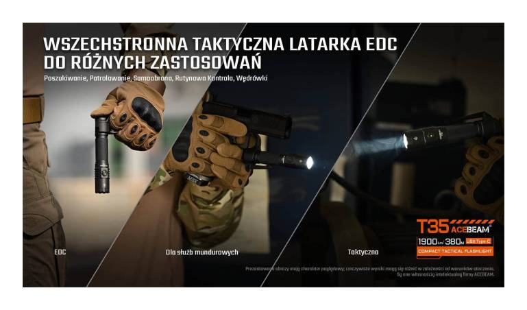 Latarka taktyczna diodowa ACEBEAM T35 Światło Białe 5000K Czarna - 1600lm 352m