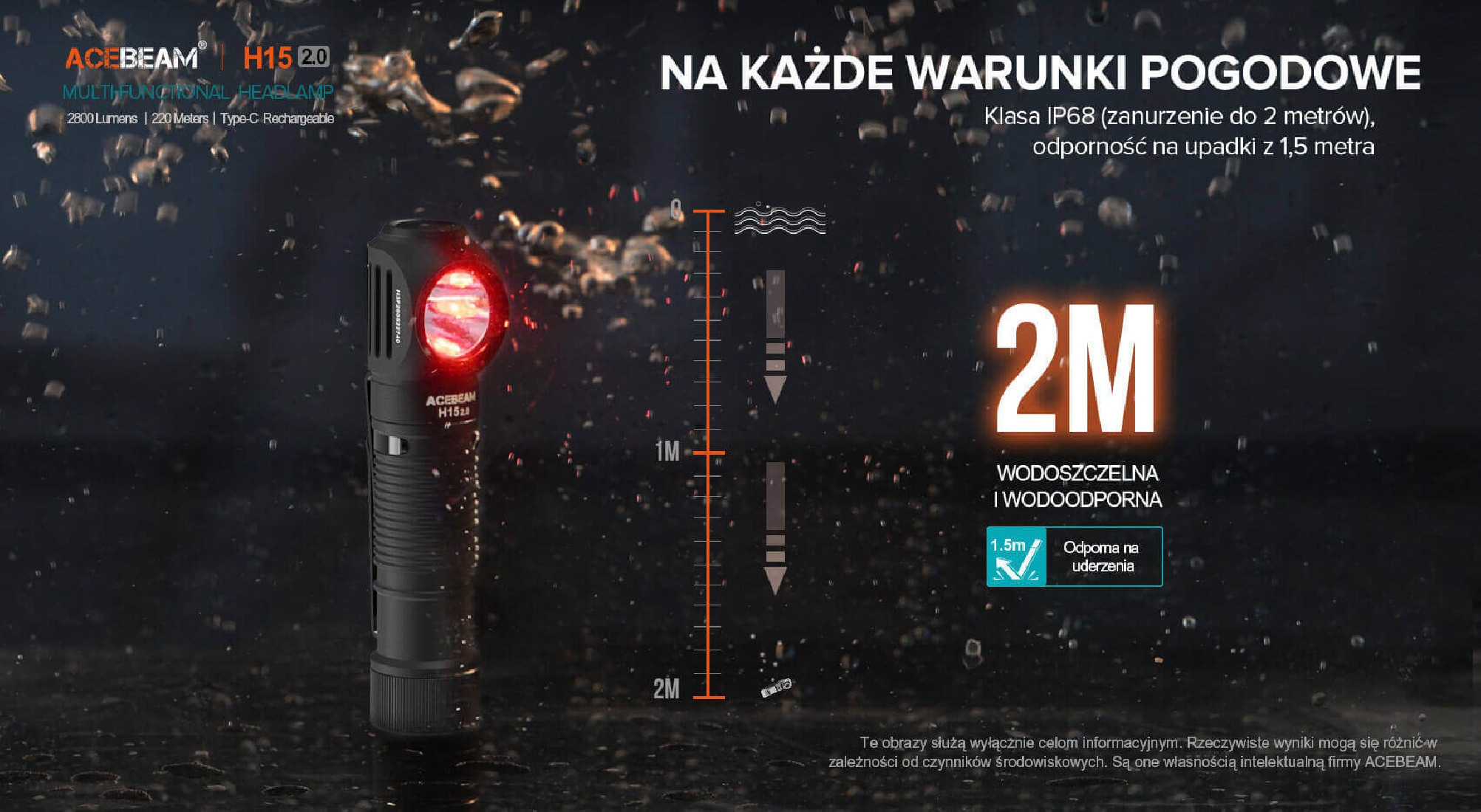 Latarka czołowa ACEBEAM H15 2.0 Światło Białe i Czerwone - 2800lm