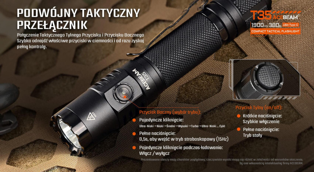 ACEBEAM T35 latarka taktyczna 1900 lm 380 m 6500K czarna