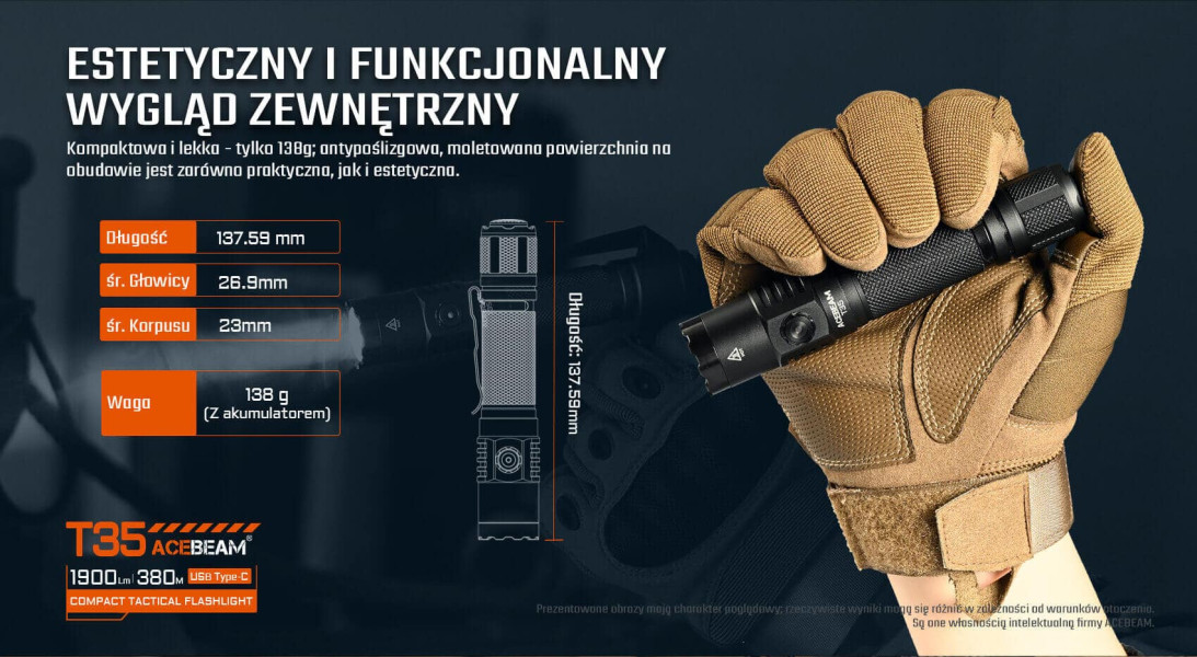 Acebeam T35 latarka taktyczna 1600 lm 352 m Coyote