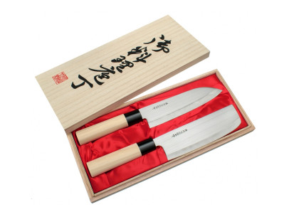 Zestaw noży Satake Megumi Santoku i Nakiri w pudełku