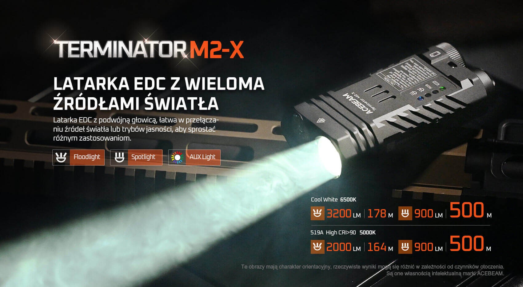 Latarka diodowa ACEBEAM Terminator M2-X Światło Białe 5000K Zielona - 2000lm