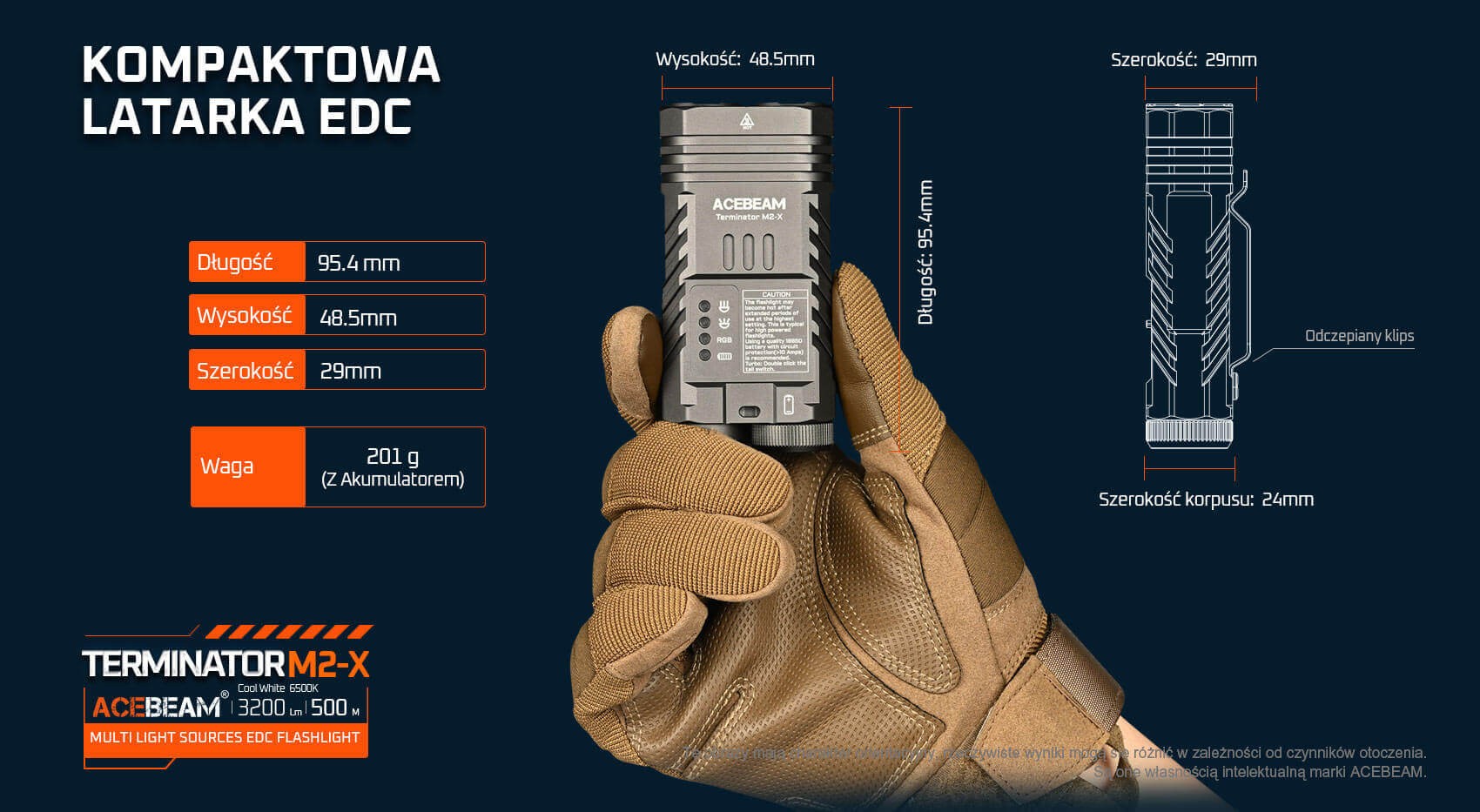 Latarka diodowa ACEBEAM Terminator M2-X Światło Białe 5000K MAO - 2000lm