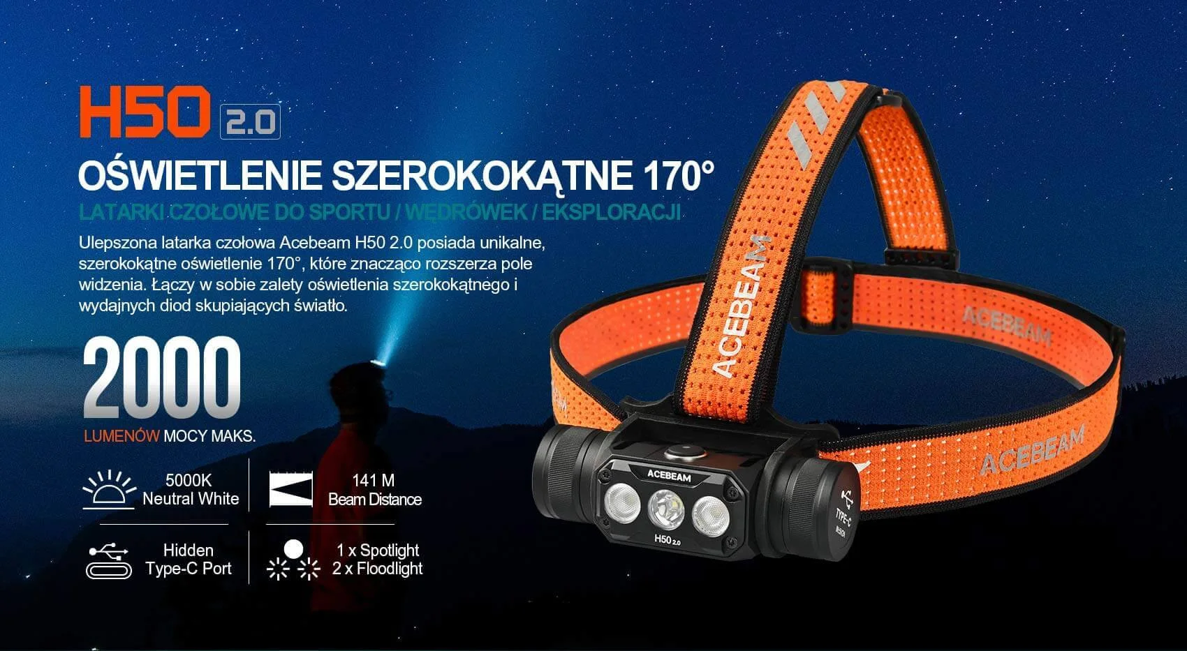 Latarka czołowa diodowa ACEBEAM H50 2.0 - 2000lm